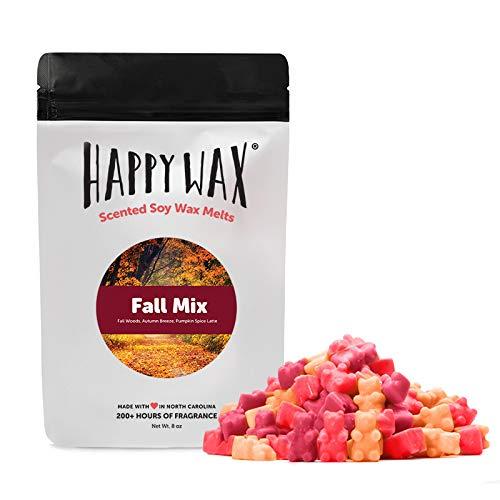 Happy Wax Fall Mix Scented Soy Wax Melts - Wax Melts Infused with Essential Oils - Variety Pack Includes Our Fall Woods, Pumpkin Spice Latte, and Autumn Breeze Scented Wax Melts (8 Oz. Pouch)
