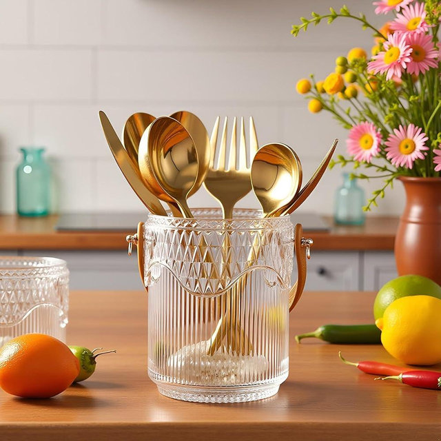 Small Utensil Holder For Party, Kitchen Utensils organizer for Countertop,Forks Spoon and Chopsticks Cooking utensils holders, Vintage Kitchen Decor for House Warming Gift ( Acrylic CH-01)