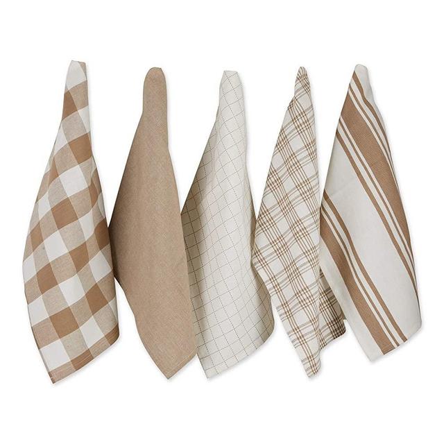 DII Everyday Kitchen Collection Assorted Dishtowel Set, 18x28, Stone 5 Piece