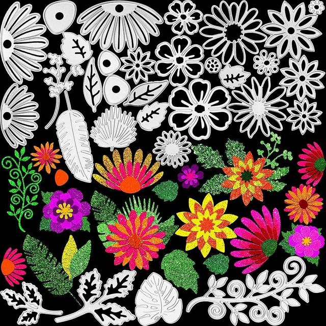 30 Pieces Flower Die Cut 30 Styles, Hollow Die Cuts for Card Making 3D Floral Leaves Dies for Card Making Carbon Steel Embossing Template for DIY Scrapbooking Crafts Album Paper Card Decor