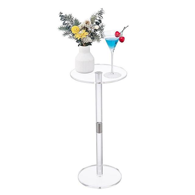 HMYHUM Small Acrylic Drink Table for Small Spaces, 10" L x 10" W x 21.3" H, Drink Side Table/End Table for Living Room, Round, Easy Assembly, Clear
