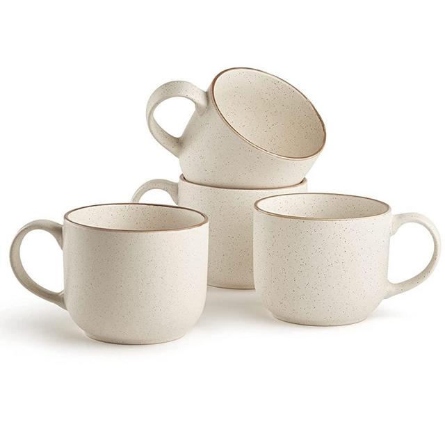 Riverside Collection by Maison Neuve 4-Piece Mug Set - Hand Crafted Ceramic Stoneware Mug Set, Modern Dining Mugs - Large & Multipurpose Shape Mugs, Microwave & Dishwasher Safe - Oxford White, 20 Oz.