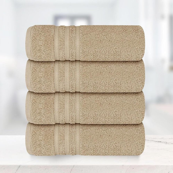 Tens Towels Pack of 4 Soft Bath Towels, 100% Cotton, 27 x 54 Inches, Lightweight & Quick-Dry, Ideal for Daily Bathroom Use, Practical & Comfortable, Beige