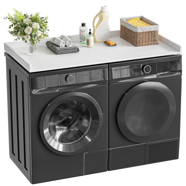 HOOBRO Washer Dryer Countertop, Laundry Room Organization, 54" x 27.6", Laundry Countertop Shelf with Non-slip Pad and Edge Ralis, Easy to Clean, Easy to Assemble, White WT37XY01