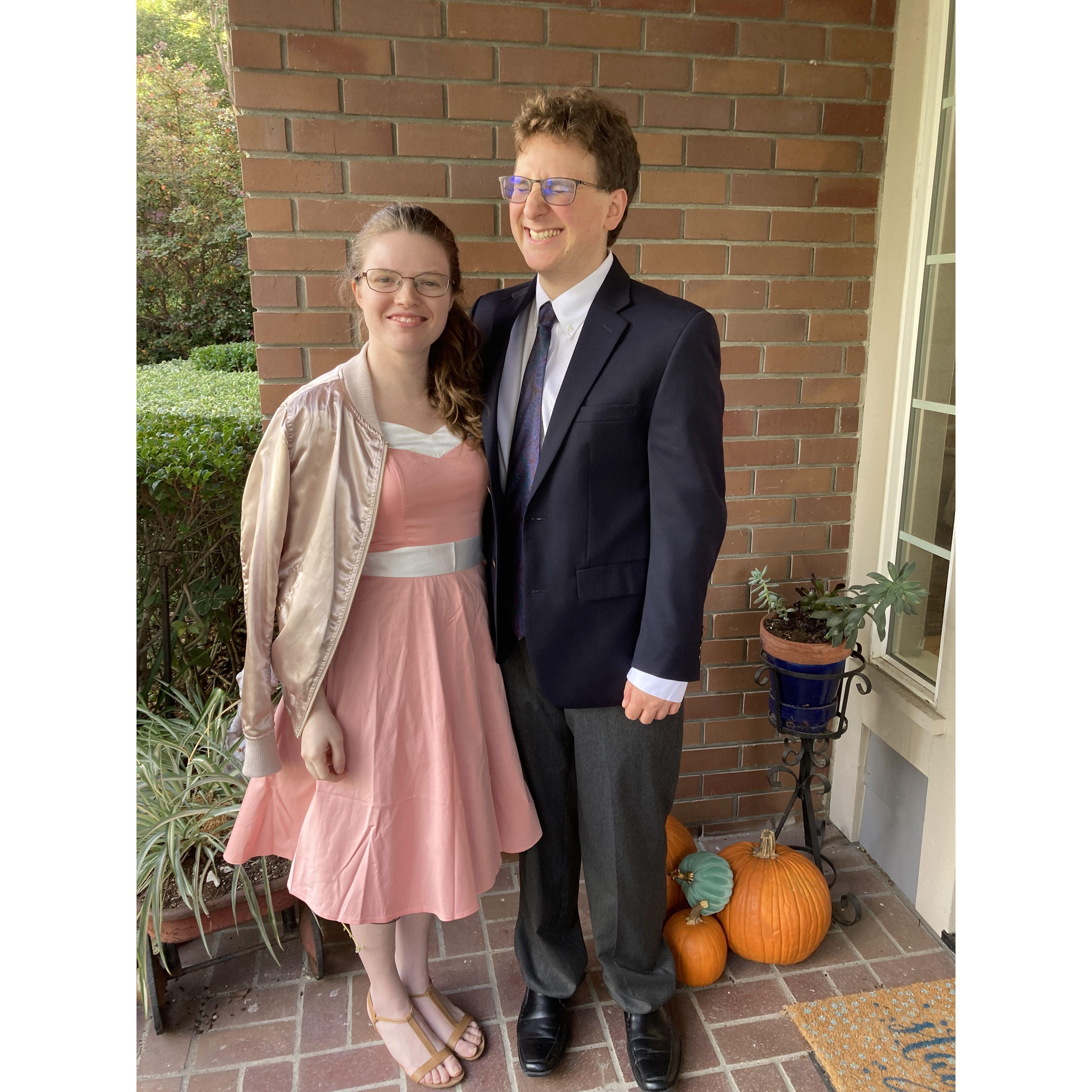 Halloween as Buddy Holly and a Pink Lady.