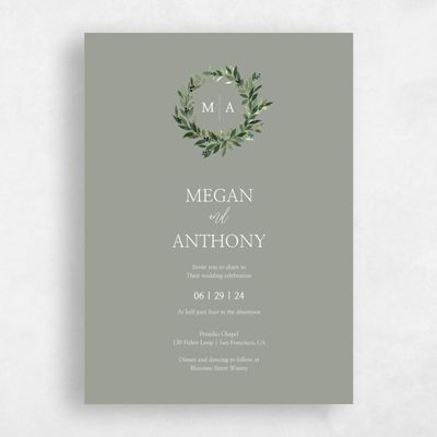 Dark Sage, Green Wedding Invitation - Gingerwood Classic