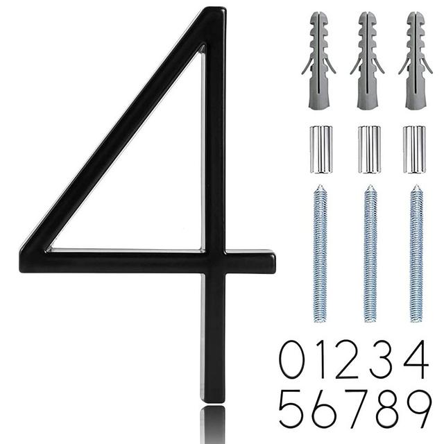 5" Floating Stainless Steel Address House Number, Modern Metal Anti-Rust House Numbers with Nail Kits for Door Garden Mailbox Decor Visibility Signage (4)