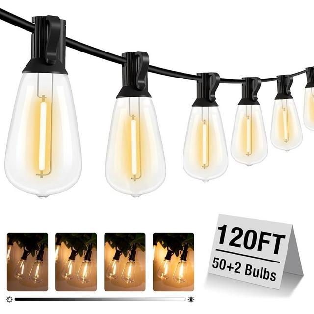 litogo 120FT LED Outdoor String Lights with Dimmer, Waterproof Patio Lights with ST38 Vintage Edison Bulbs, Warm White Outside Hanging Light with Timer for Yard Gazebo Party