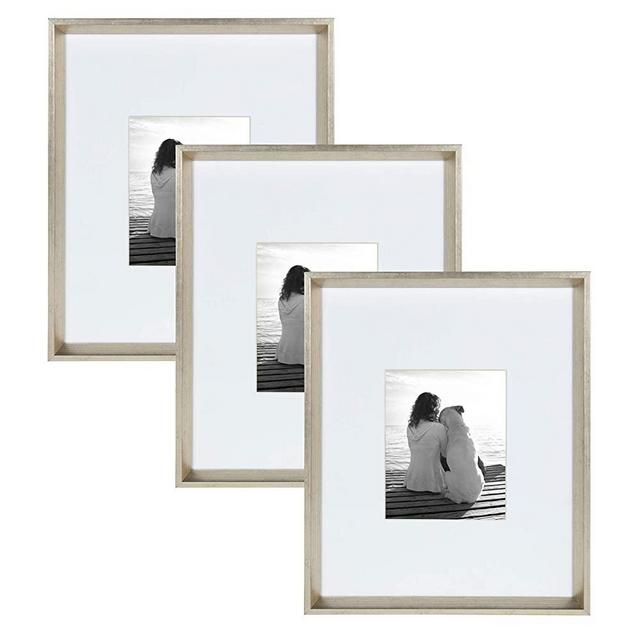 Kate and Laurel Calter Modern Wall Picture Frame Set, Silver 16x20 matted to 8x10, Pack of 3
