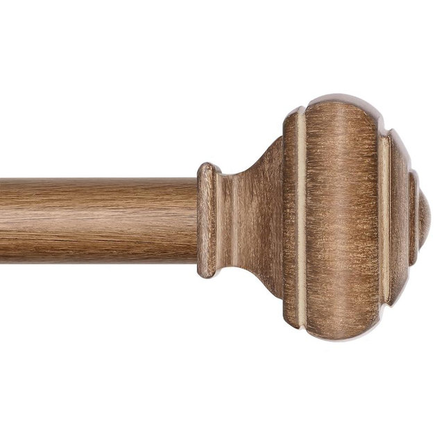 Wood Curtain Poles for Windows 66 to 120 Inch(5.5 to 10ft), USFOOK 7/8 Inch Decorative Single Curtain Rod Set, Long Heavy Duty Drapery Rods 32 to 120, Square Finials