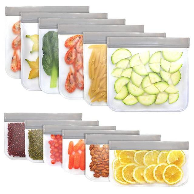 Jagrom 12 Pack BPA FREE Reusable Food Storage Bags 6 Sandwich Lunch Bags & 6 Small Kids Snack Bags, EXTRA THICK Leak Proof Flat Freezer Bags, Kitchen Resealable Ziplock Bags for Vegetables Meat Fruit