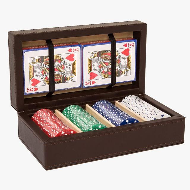 Chocolate Brown Leather Poker Set