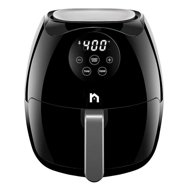 New House Kitchen Digital 3.6 Quart Air Fryer w/ Flat Basket, Touch Screen AirFryer, Non-Stick Dishwasher-Safe Basket, Use Less Oil For Fast Healthier Food, 60 Min Timer & Auto Shut Off, Black
