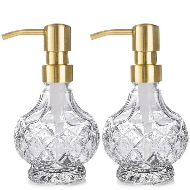 Glass Soap Dispenser Bathroom Hand Soap Dispenser with Stainless Steel Pump Liquid Soap and Lotion Dispenser Vintage Soap Dispenser Set for Bathroom Kitchen