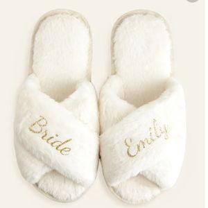 PERSONALIZED BRIDESMAID FLUFFY CROSS SLIPPERS - Gifts