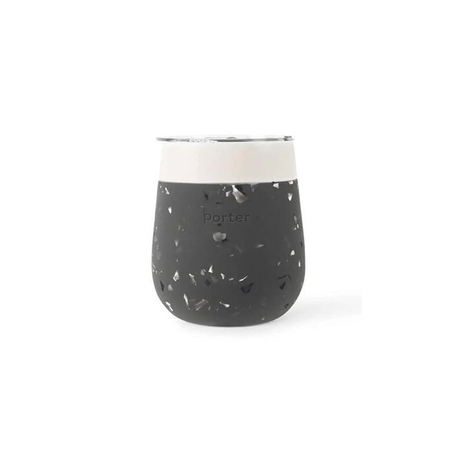 W&P Porter Insulated Glass 11 oz | No Metallic Aftertaste Ceramic Coated for Beer, Wine, Cocktails, Coffee, & Tea | Wide Mouth Vacuum Insulated | Dishwasher Safe, Charcoal Terrazzo