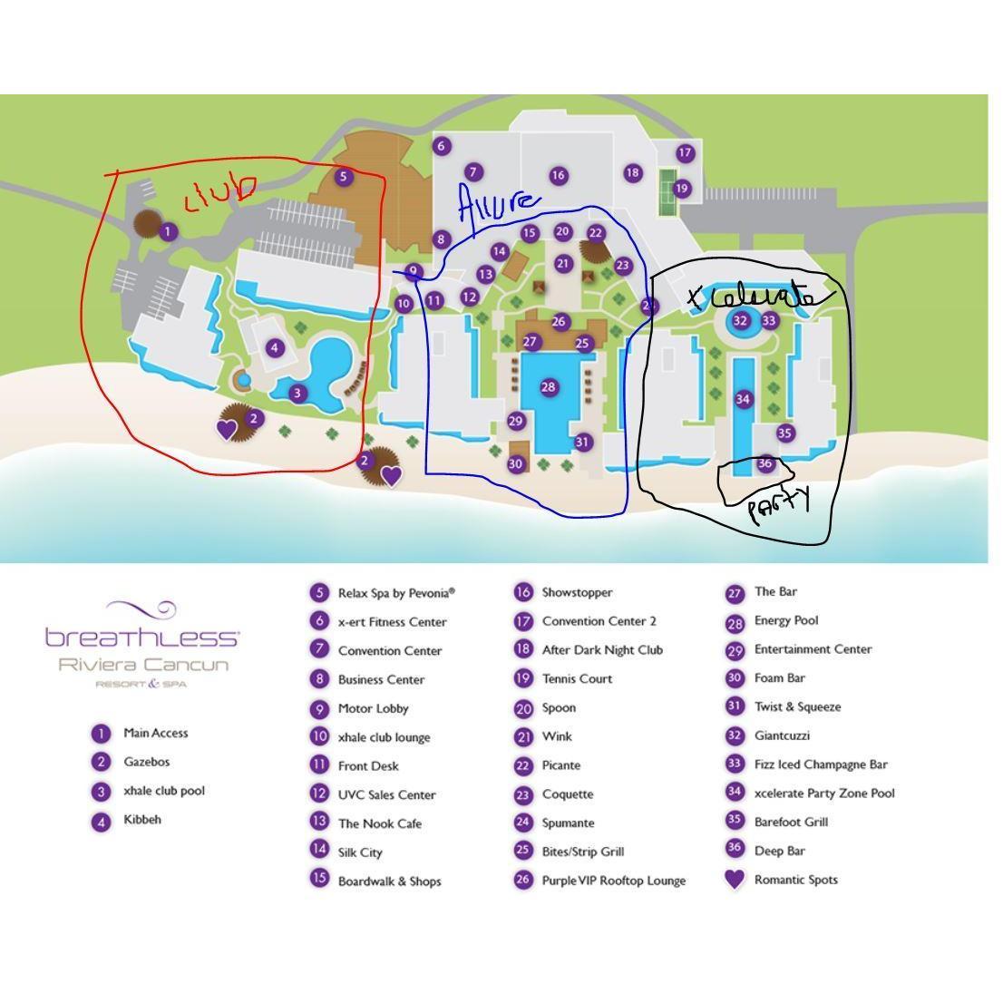 Here is a copy of the resort map with the areas of the resort noted.