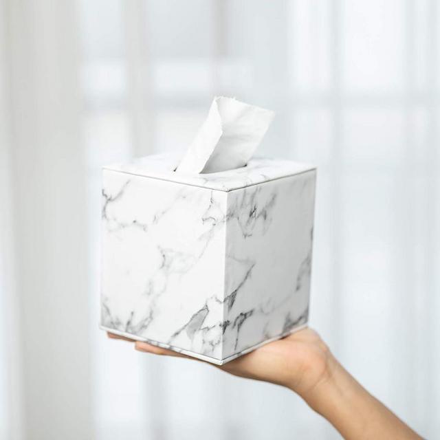 Tissue Box Cover,Tissue Box Cover Square,Marble Stripes, Tissue Box Holder for Bathroom Accessories,PU Leather Tissue Holder