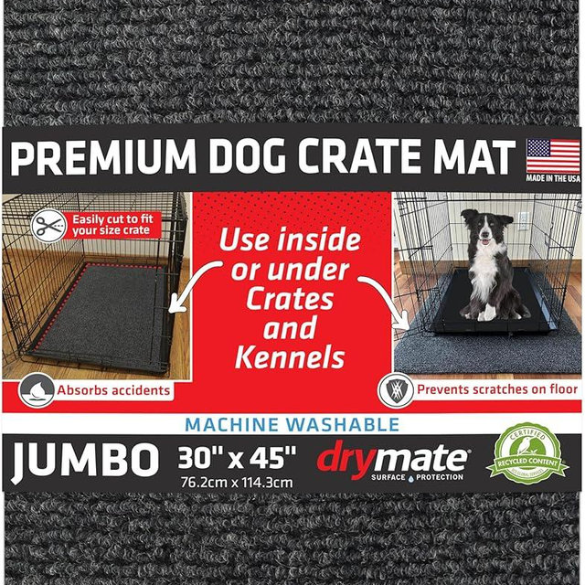 Drymate Premium Dog Crate Mat Liner, Absorbent, Waterproof, Non-Slip, Washable Puppy Pee Pad for Kennel Training - Use Under Pet Cage to Protect Floors, Cut to Fit Design (USA Made) (Dgrey)(30”x45”)