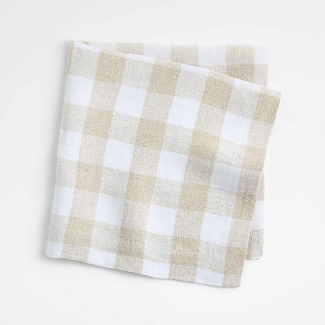 Marin White and Natural Buffalo Check EUROPEAN FLAX®-Certified Linen Dinner Napkin