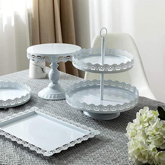 4 Set Cake Stand, Metal Cupcake Holder, White Fruits Dessert Display Plate for Wedding Birthday Anniversary Party Home Decor Serving Platter