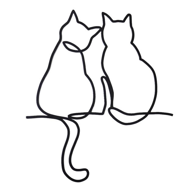 TYLCC Black Metal Cat Wall Decor Minimalist Abstract Cat Wall Art Line Drawing Art for Living Room Bedroom Decorations (Companionship)