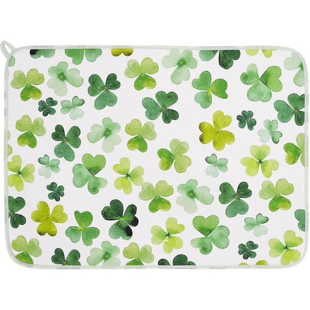 AnyDesign St. Patrick's Day Dish Drying Mat Draining Mat Watercolor Green Shamrock Clover Absorbent Non-Slip Drain Pad Dish Rack Drainer Mats for Irish Party Kitchen Counter Tableware, 18 x 24 Inch