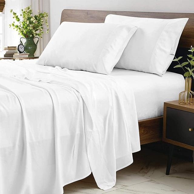 CozyLux 100% Organic Bamboo Sheets Queen Size 300 Thread Count Oeko-TEX Certified Cooling Bed Sheets Set for Night Sweats 4PCS with 16" Deep Pocket Luxury Silky Soft Hotel Bedding White