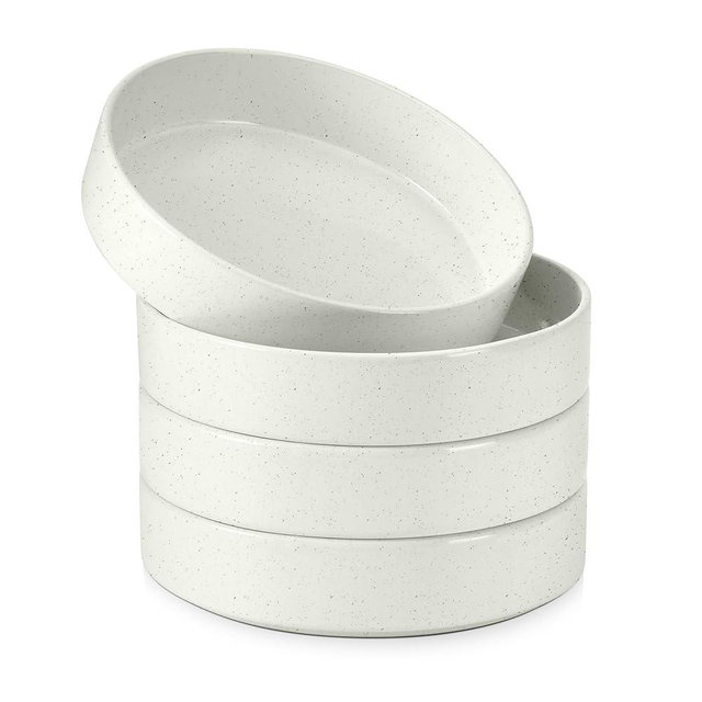 E-far Pasta Bowls Set of 4, 35oz Ceramic Large Salad Bowl Plates for Serving Soup Dinner, Shallow Stoneware Pasta Plate, Microwave & Dishwasher Safe, Speckled White