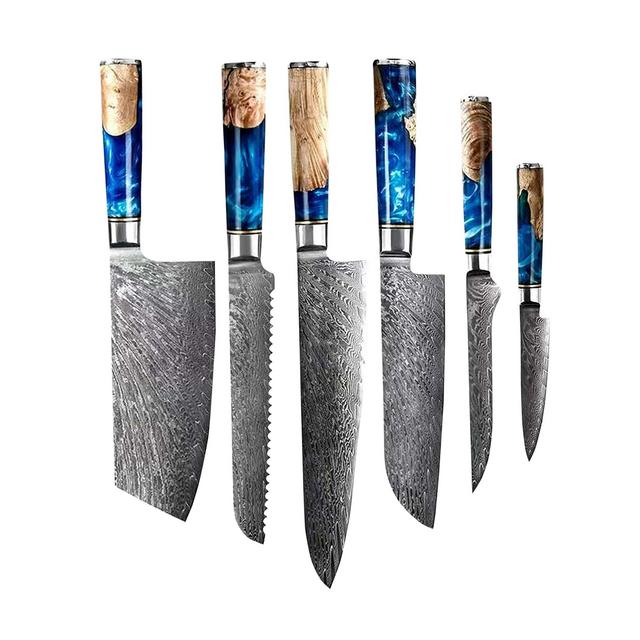 Shinrai Japan - Epoxy Sapphire 6-piece Damascus Knife Set