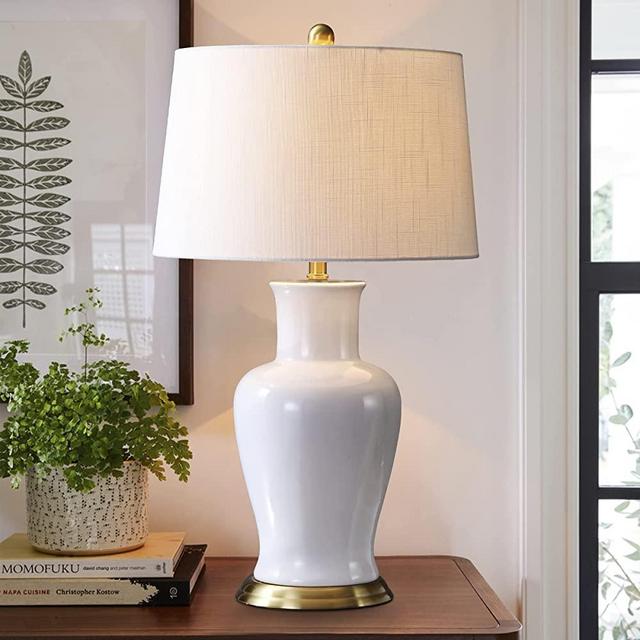 JONATHAN Y JYL4026A Julian 29" Ceramic LED Table Lamp Traditional Transitional Bedside Desk Nightstand Lamp for Bedroom Living Room Office College Bookcase LED Bulbs Included, White/Gold
