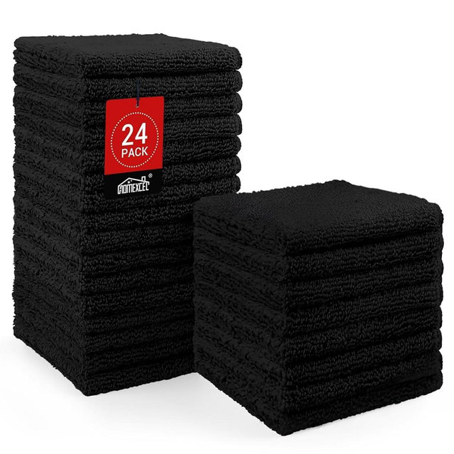 HOMEXCEL Black Washcloths 24 Pack, Highly Absorbent and Soft Microfiber Face Towel, Makeup Remover Towels, Multi-Purpose Wash Cloths for Bathroom, Hotel, Spa, Gym, and Kitchen, 12x12 Inch
