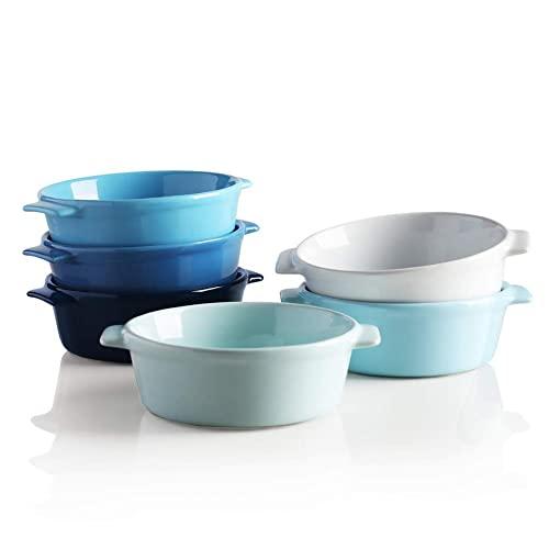 SWEEJAR Ceramic Souffle, Round Double Handle Ramekins, 10oz Creme Brulee, Custard Cheese and Dipping Sauce, Set of 6
