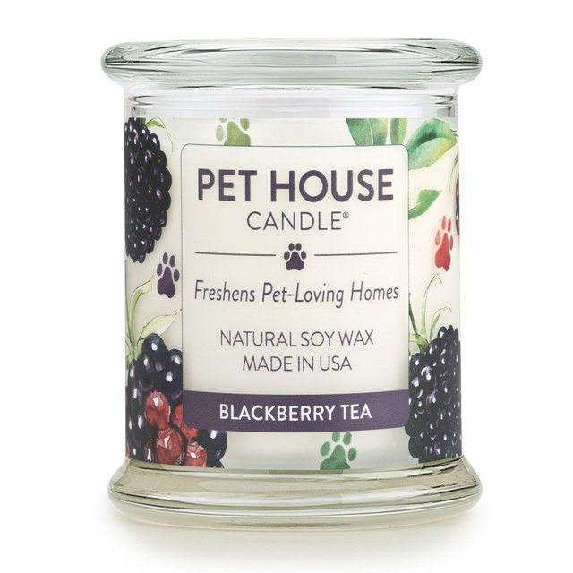One Fur All - 100% Natural Soy Wax Candle, 20 Fragrances - Pet Odor Eliminator, Up to 60 Hours Burn Time, Non-Toxic, Eco-Friendly Reusable Glass Jar Scented Candles – Pet House Candle, BlackBerry Tea