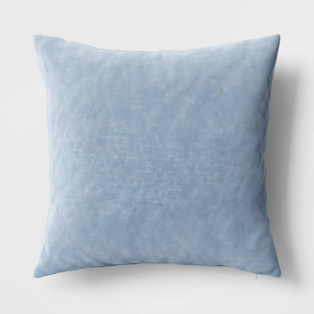 Washed Cotton Velvet Square Throw Pillow Light Blue - Threshold™: Indoor Decorative Cushion, Removable Cover, Polyester Fill