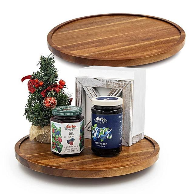ANBOXIT Lazy Susan Organizer for Table, 12 Inch Wooden Lazy Susan Turntable for Cabinet, Acacia Wood Turntable Kitchen Spice Rack (2 Pack)