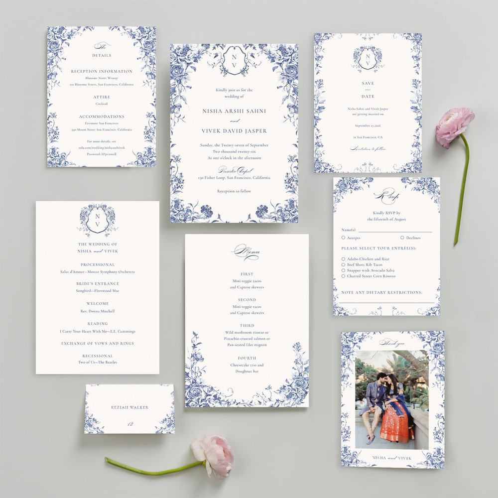 Hattaway Portrait | Dark Cobalt | Zola Wedding Invitations
