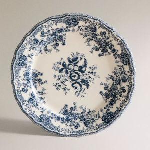 Floral Earthenware Dessert Plate in Blue