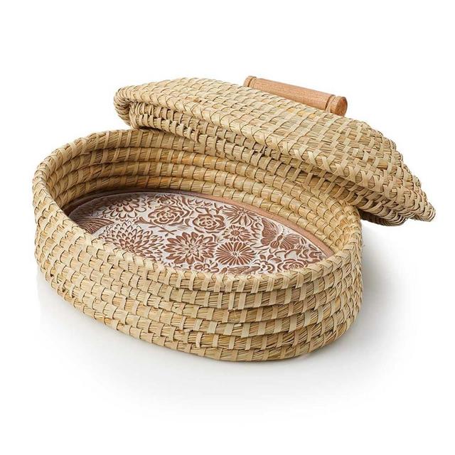 Better World Bio Bread Basket with Terracotta Warmer and Lid, Bread Basket for Serving, Sized 13" w x 9" l x 9" h, Butterfly Garden Design