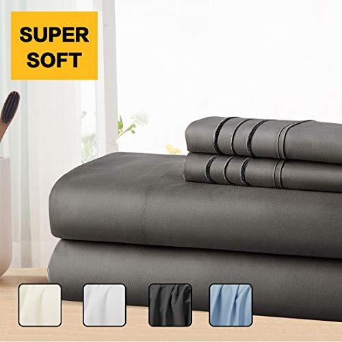 COHOME Queen Bed Sheets Set 4 Piece, Microfiber 1800 Thread Count Luxury Egyptian Sheets-Stain Wrinkle Fade Resistant, Hypoallergenic 16 inch Deep Pocket Bedding Set (Dark Grey)