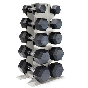 CAP Barbell Dumbbell Set with Rack, Rubber Coated Hex Free Weight Set | 100–300 lb Options, Vertical Space-Saving Storage for Home Gym Strength Training