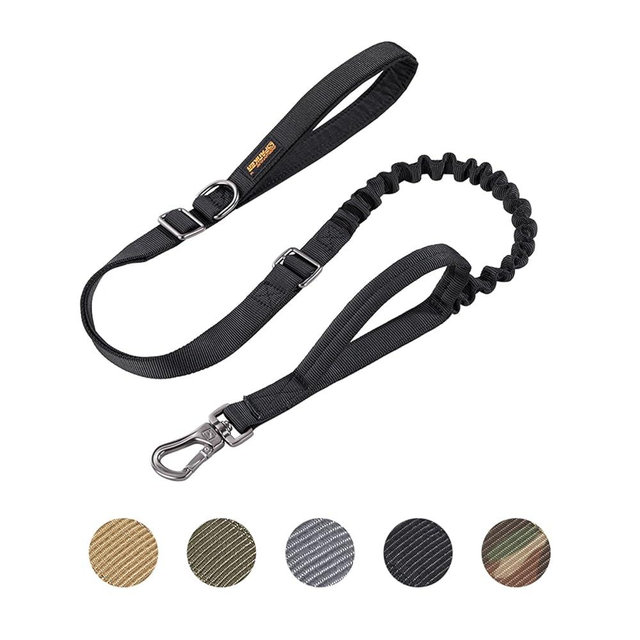EXCELLENT ELITE SPANKER Tactical Dog Leash Heavy Duty 5-6FT Adjustable No Pull Military Bungee Dog Leash Elastic Leads Rope with 2 Padded Control Handle for Medium Large X-Large Dogs(Black)