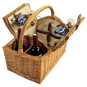 Picnic at Ascot 2-Person Vineyard Willow Picnic Basket in Blue/White