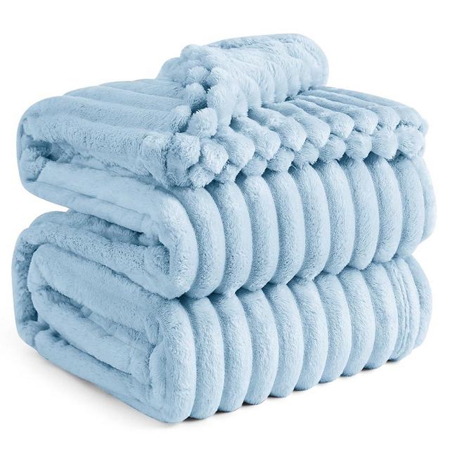 Bedsure Blue Fleece Blanket for Couch - Super Soft Cozy Queen Blankets for Women, Cute Small Blanket for Girls, 90x90 Inches