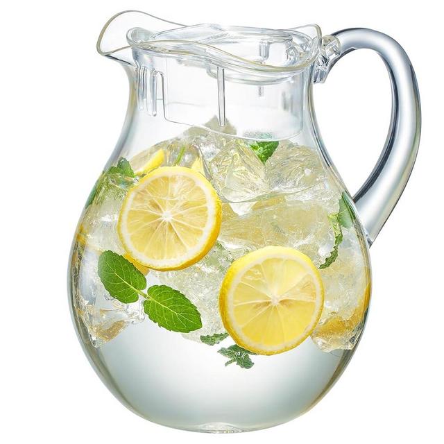 Acrylic Beverage Pitcher with Lid (72 oz) Plastic Water, Sangria, Lemonade, Margarita, Juice, Iced Tea Pitchers, Clear Tritan Glassware Lookalike, Dishwasher Safe BPA-Free