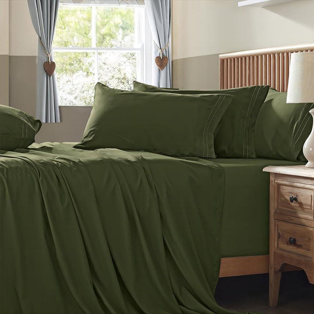 Homiest Extra Deep Pocket King Size Sheets Set, 6 Pieces Soft Olive Green Sheets 18-24 Inch Deep Pocket Bed Sheets, Hotel Luxury 1800 Thread Count Microfiber Bed Set Fits Ultra Deep Mattress
