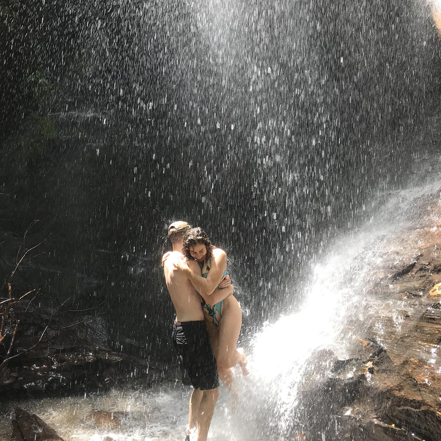 Matt throwing Anna into a freezing cold waterfall (rude)