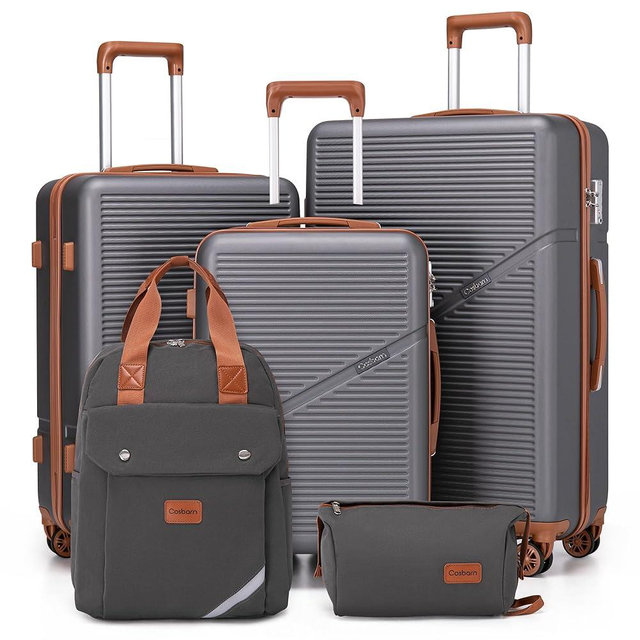 Luggage Sets 5 Piece Suitcases with Wheels, Suitcase Set ABS Hard Case Luggage with TSA Lock Spinner Wheels Durable Travel Luggage(White, 5-Piece Set(20"/24"/29"))…