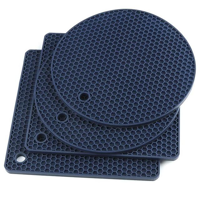 Joyhalo Silicone Trivet Mats Pot Holder Hot Pads Plate Holder Gripper Pad Garlic Peeler Drying Mat Coasters, Navy