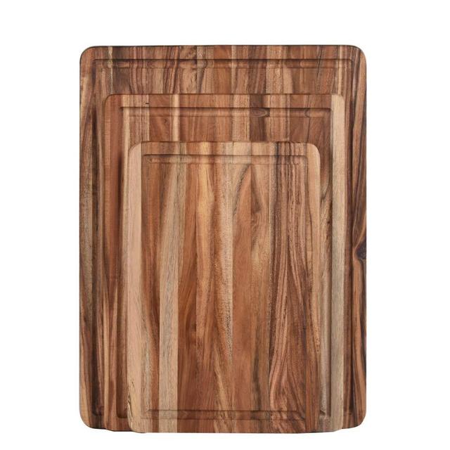 ZESPROKA Thick Acacia Wood Cutting Board with Juice Drip Groove,Set of 3